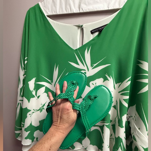 NWOT White House Black Market Green + White Tropical Paradise Blouse Women’s XL - Picture 9 of 12